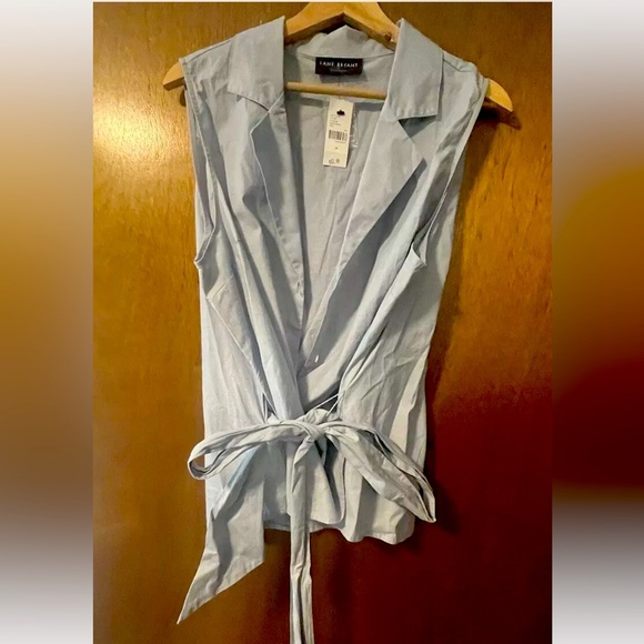 Lane Bryant Tops - NWT Lane Bryant Sleeveless Blouse Wraparound Top Size 16 Light Blue Cotton 1x